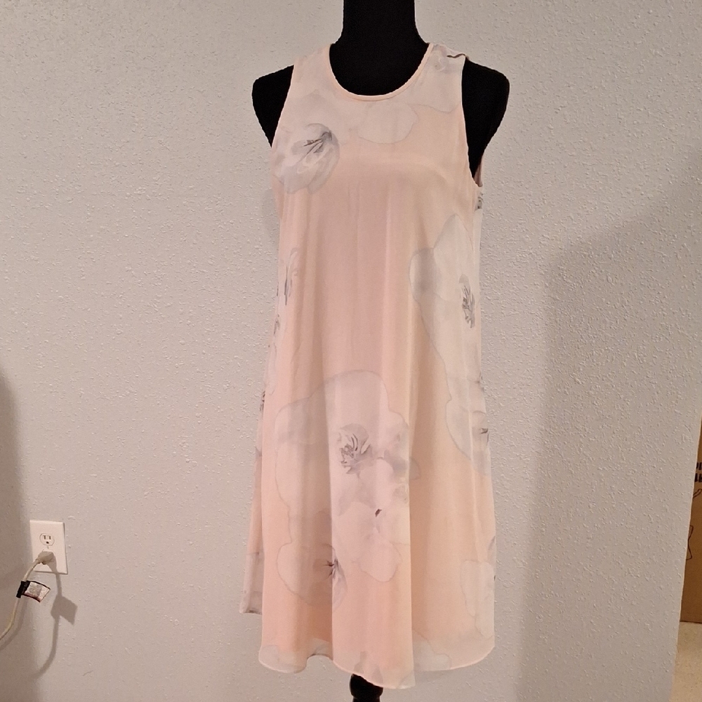 CALVIN KLEIN Embellished Pink Mini Sundress with Halter Neckline